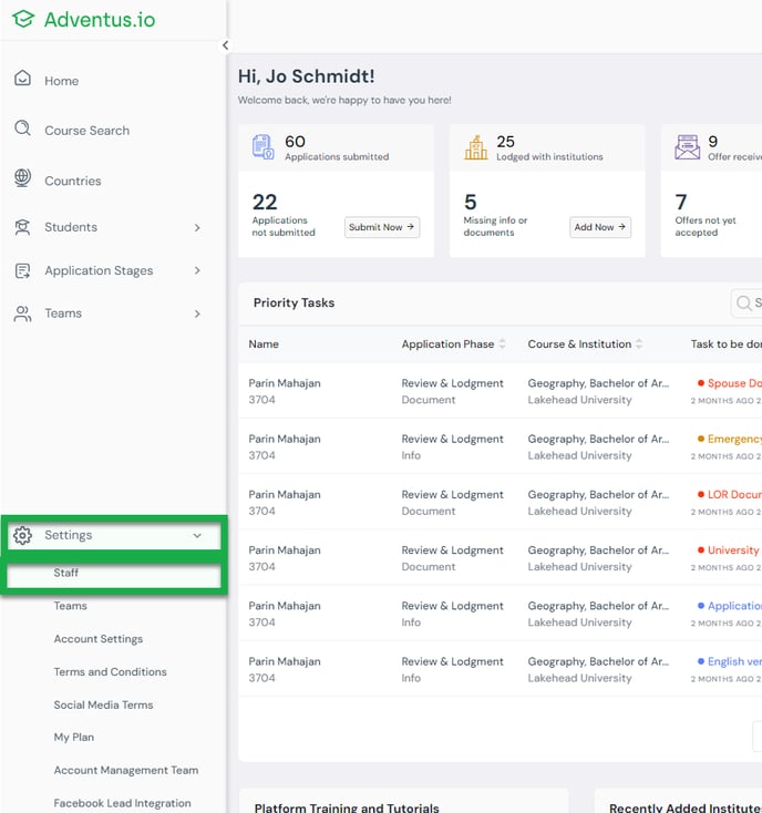 Setting up Staff and Teams